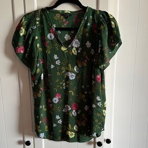 Ann Taylor Green Floral Blouse